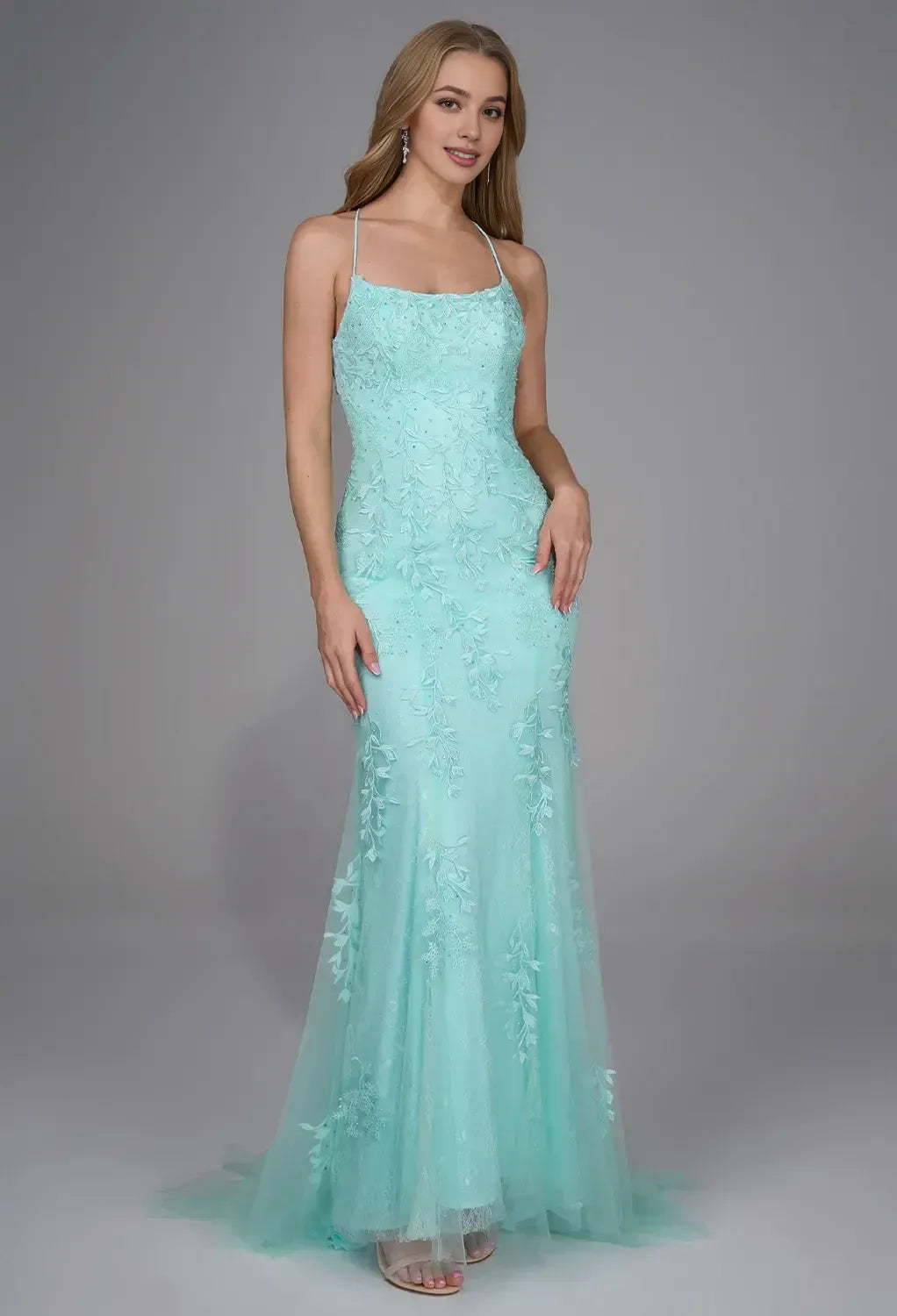 Mermaid/Trumpet U Neck Sleeveless Backless Floor Length Prom Dress