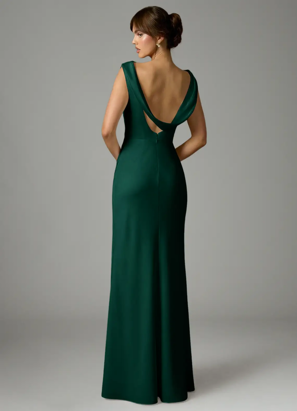 Sophisticated Satin Cowl Neck Ruched Waist Open Back Floor-Length Bridesmaid Dress