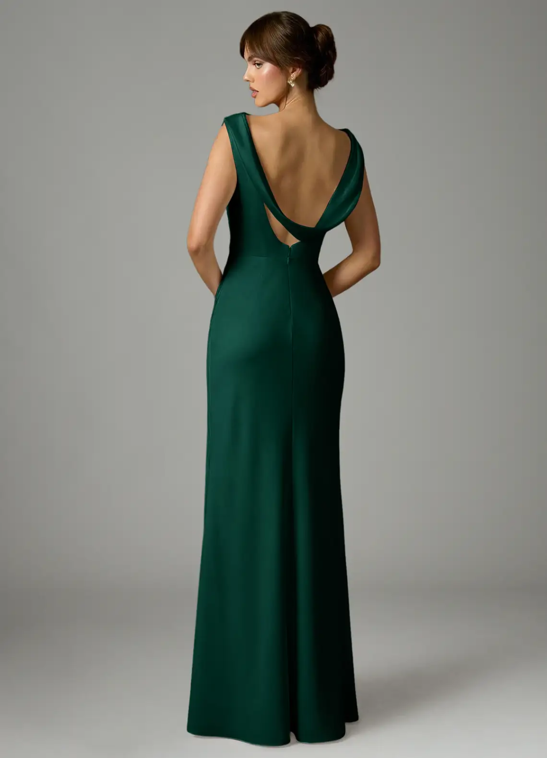Sophisticated Satin Cowl Neck Ruched Waist Open Back Floor-Length Bridesmaid Dress