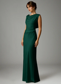 Sophisticated Satin Cowl Neck Ruched Waist Open Back Floor-Length Bridesmaid Dress