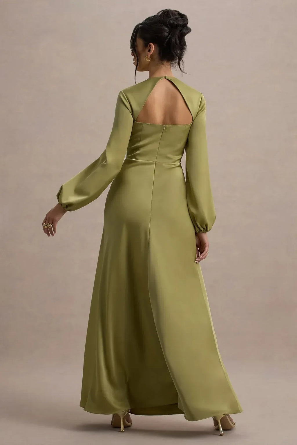 Sophisticated Sheath Mock Neck Puff Sleeve Cutout Back Floor Length Evening Dress