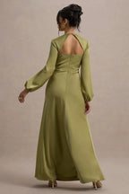 Sophisticated Sheath Mock Neck Puff Sleeve Cutout Back Floor Length Evening Dress