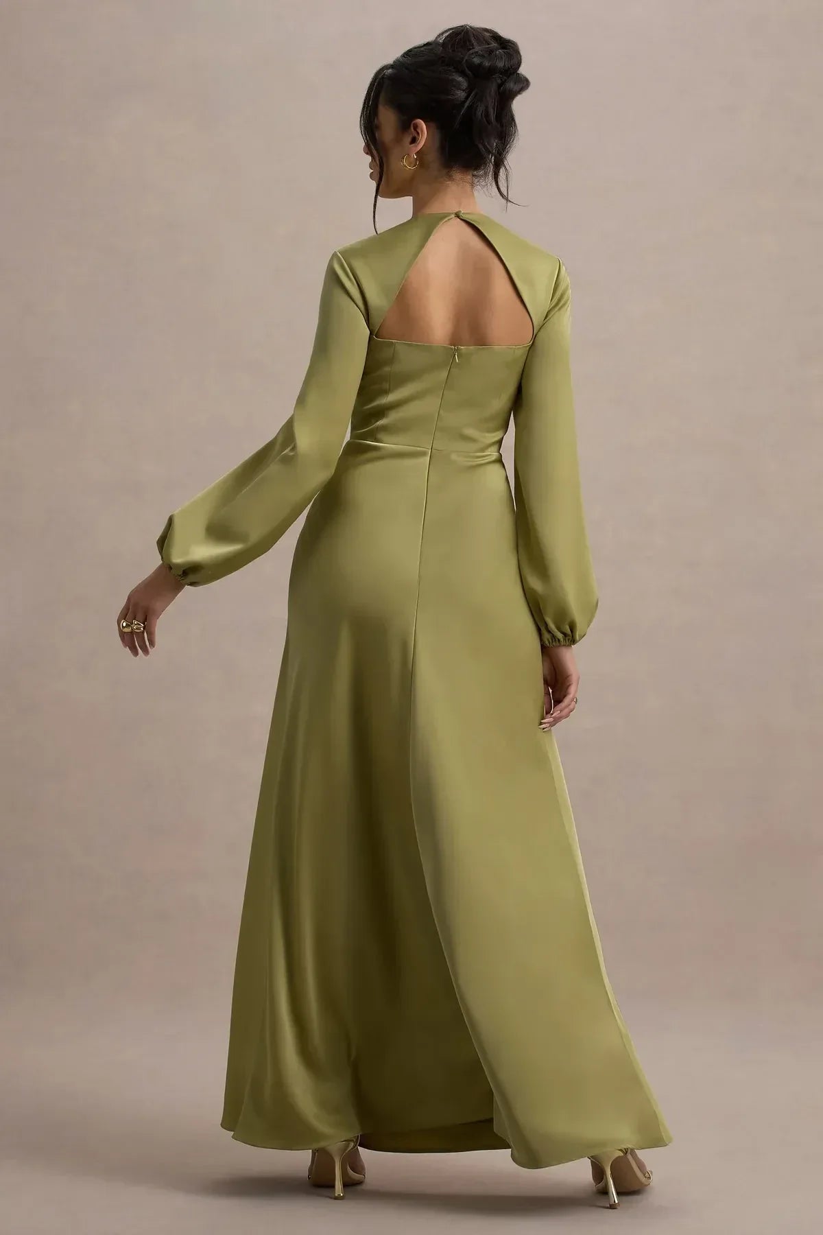 Sophisticated Sheath Mock Neck Puff Sleeve Cutout Back Floor Length Evening Dress