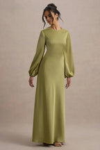 Sophisticated Sheath Mock Neck Puff Sleeve Cutout Back Floor Length Evening Dress