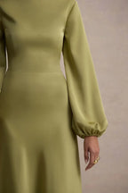 Sophisticated Sheath Mock Neck Puff Sleeve Cutout Back Floor Length Evening Dress