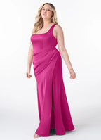 Sophisticated Square Neck Ruched Waist Open Back High Slit Floor-Length Bridesmaid Dresses