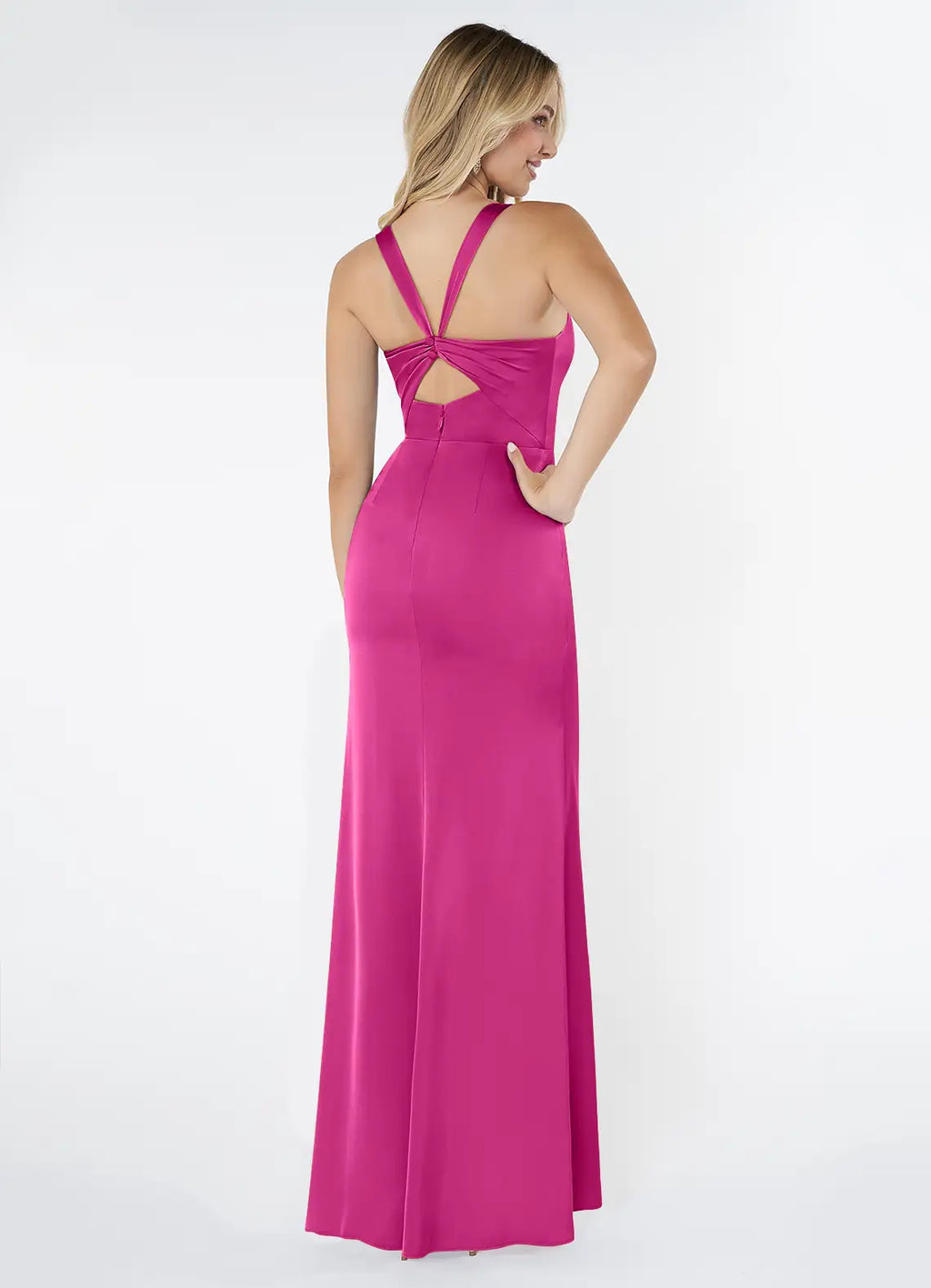 Sophisticated Square Neck Ruched Waist Open Back High Slit Floor-Length Bridesmaid Dresses