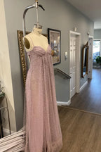 Sequin Empire-Waist A-Line Sweetheart Spaghetti-Strap Low-Back Floor-Length Prom Dress