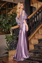 Spaghetti Straps 2 Piece Appliques Floor-Length Prom Dress With Side Slit Elegant Evening Dresses