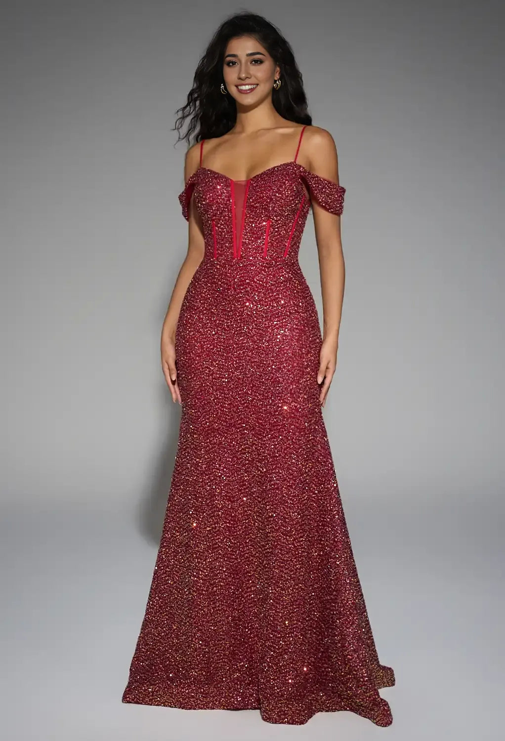Mermaid Sweetheart Neckline Spaghetti Straps Floor Length Prom Dresses Sleeveless Corset Glamorous Glitter Evening Dresses