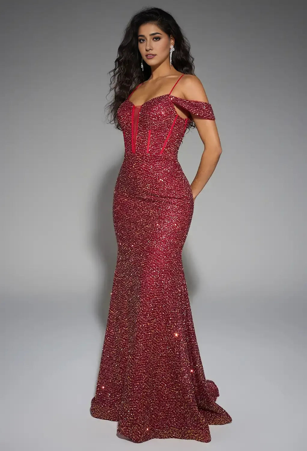Mermaid Sweetheart Neckline Spaghetti Straps Floor Length Prom Dresses Sleeveless Corset Glamorous Glitter Evening Dresses