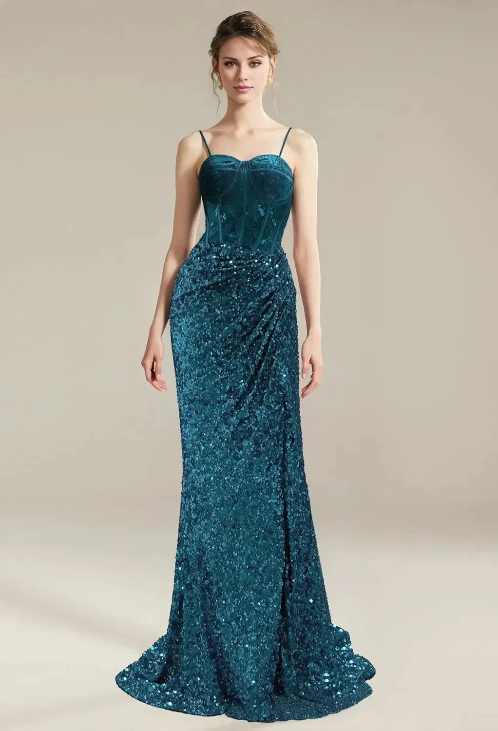 Mermaid Trumpet Spaghetti Straps Luxury Prom Dress Floor-Length Sleeveless Formal Evening Gown Cheap Evening Dresses