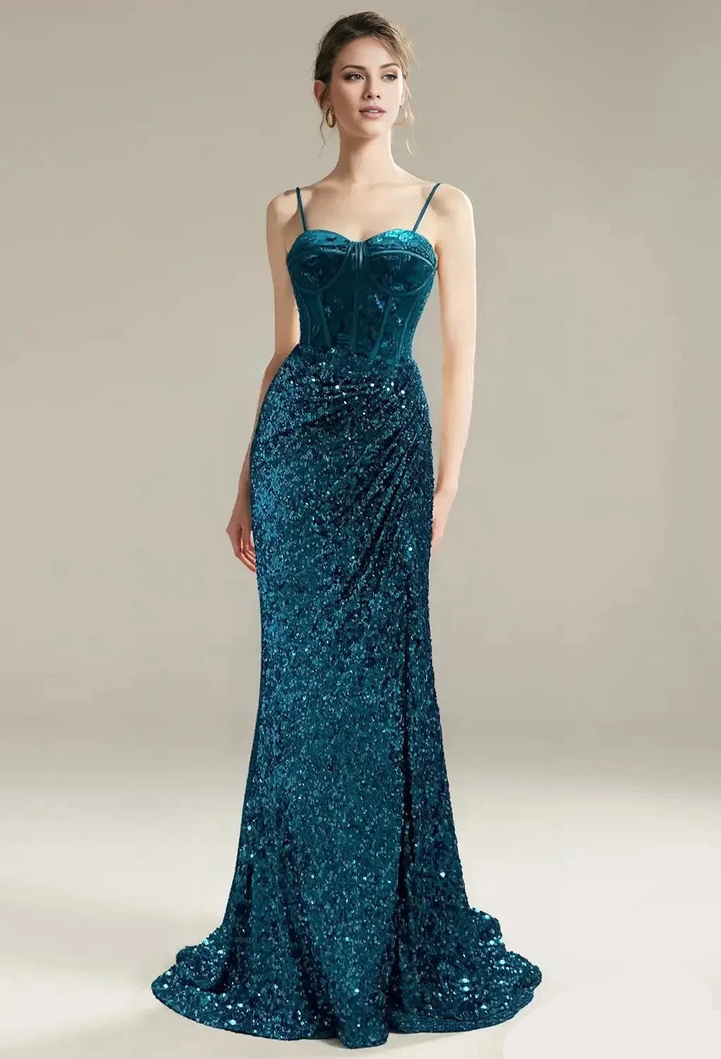 Mermaid Trumpet Spaghetti Straps Luxury Prom Dress Floor-Length Sleeveless Formal Evening Gown Cheap Evening Dresses