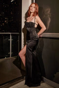 Spaghetti Straps Pleats Mermaid Trumpet Floor-Length Evening Dress With Slit Elegant Prom Dresses