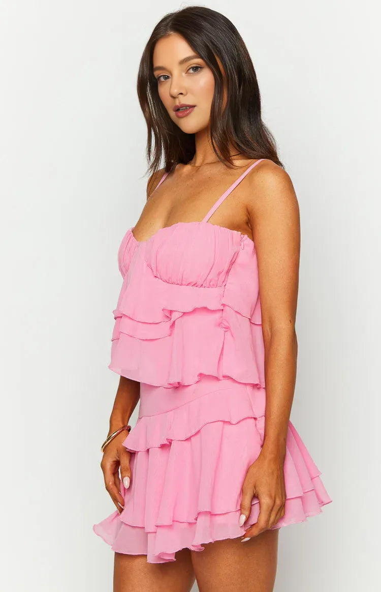Spaghetti Straps Sleeveless Tiered Ruffle Prom Party Homecoming Dresses Backless Pleats Custom Sexy Party Dresses