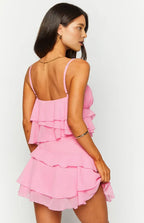Spaghetti Straps Sleeveless Tiered Ruffle Prom Party Homecoming Dresses Backless Pleats Custom Sexy Party Dresses