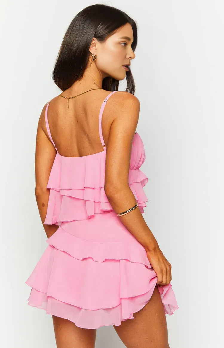Spaghetti Straps Sleeveless Tiered Ruffle Prom Party Homecoming Dresses Backless Pleats Custom Sexy Party Dresses