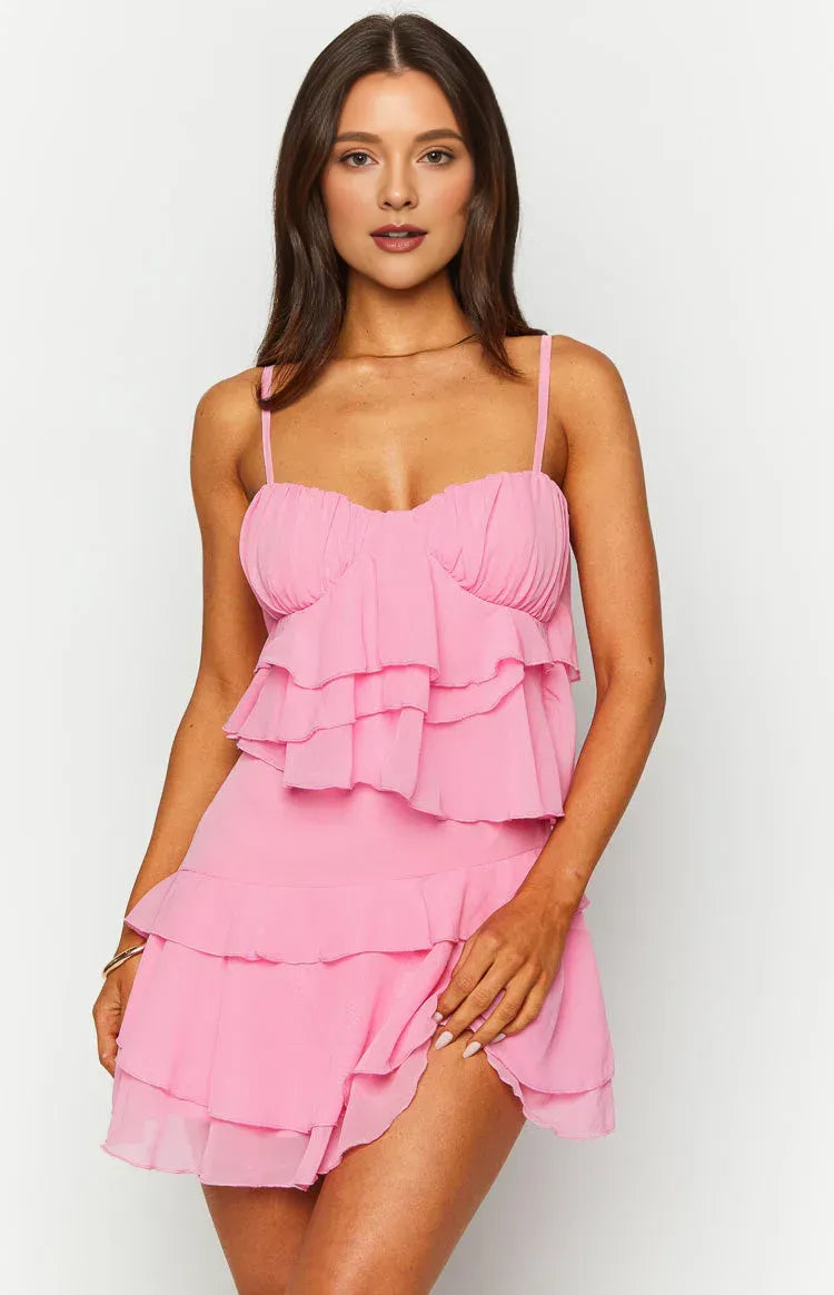 Spaghetti Straps Sleeveless Tiered Ruffle Prom Party Homecoming Dresses Backless Pleats Custom Sexy Party Dresses