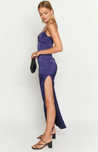 Spaghetti Straps V Neck Long Graduation Party Dresses Backless Sleeveless Pleats Formal Elegant Prom Dresses for Ladies With Slit