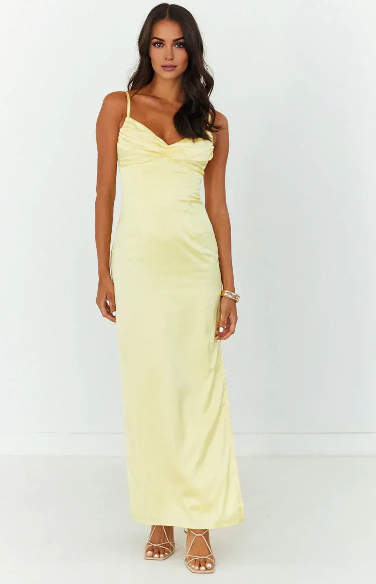 Spaghetti Straps V Neck Long Graduation Party Dresses Backless Sleeveless Pleats Formal Elegant Prom Dresses for Ladies With Slit