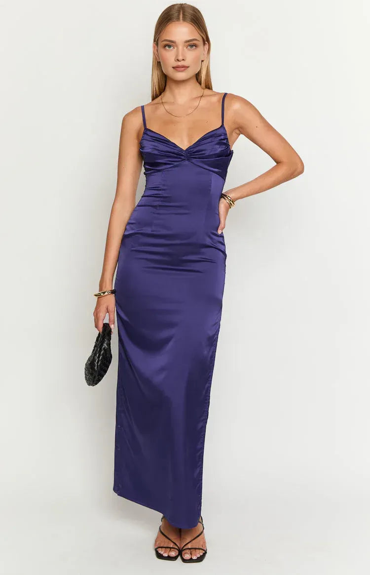Spaghetti Straps V Neck Long Graduation Party Dresses Backless Sleeveless Pleats Formal Elegant Prom Dresses for Ladies With Slit