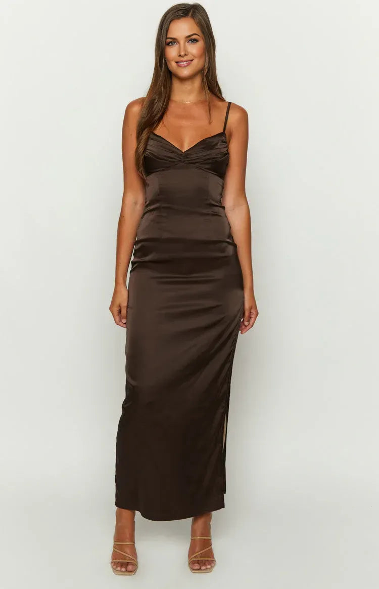 Spaghetti Straps V Neck Long Graduation Party Dresses Backless Sleeveless Pleats Formal Elegant Prom Dresses for Ladies With Slit