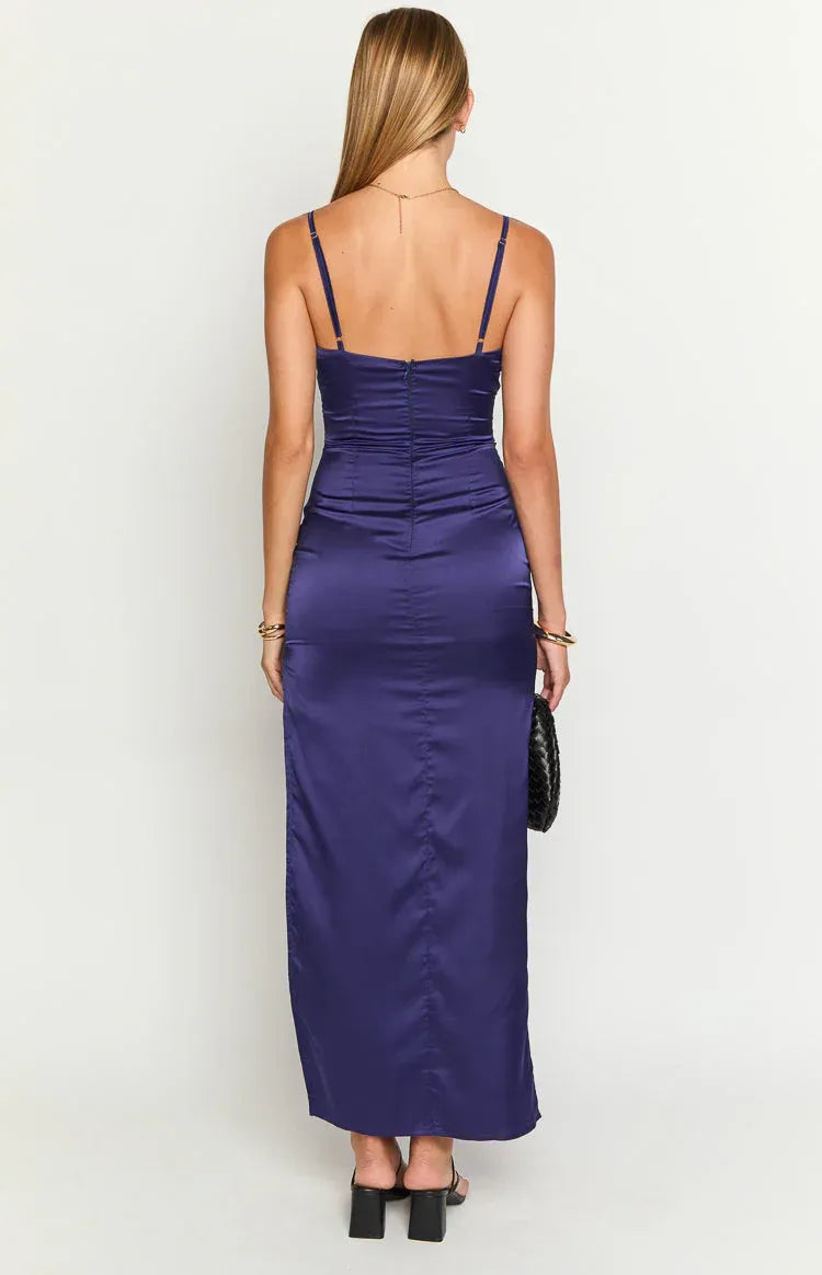 Spaghetti Straps V Neck Long Graduation Party Dresses Backless Sleeveless Pleats Formal Elegant Prom Dresses for Ladies With Slit