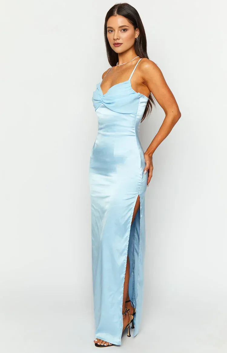 Spaghetti Straps V Neck Long Graduation Party Dresses Backless Sleeveless Pleats Formal Elegant Prom Dresses for Ladies With Slit