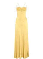 Spaghetti Strps Yellow Slit Long Prom Dress