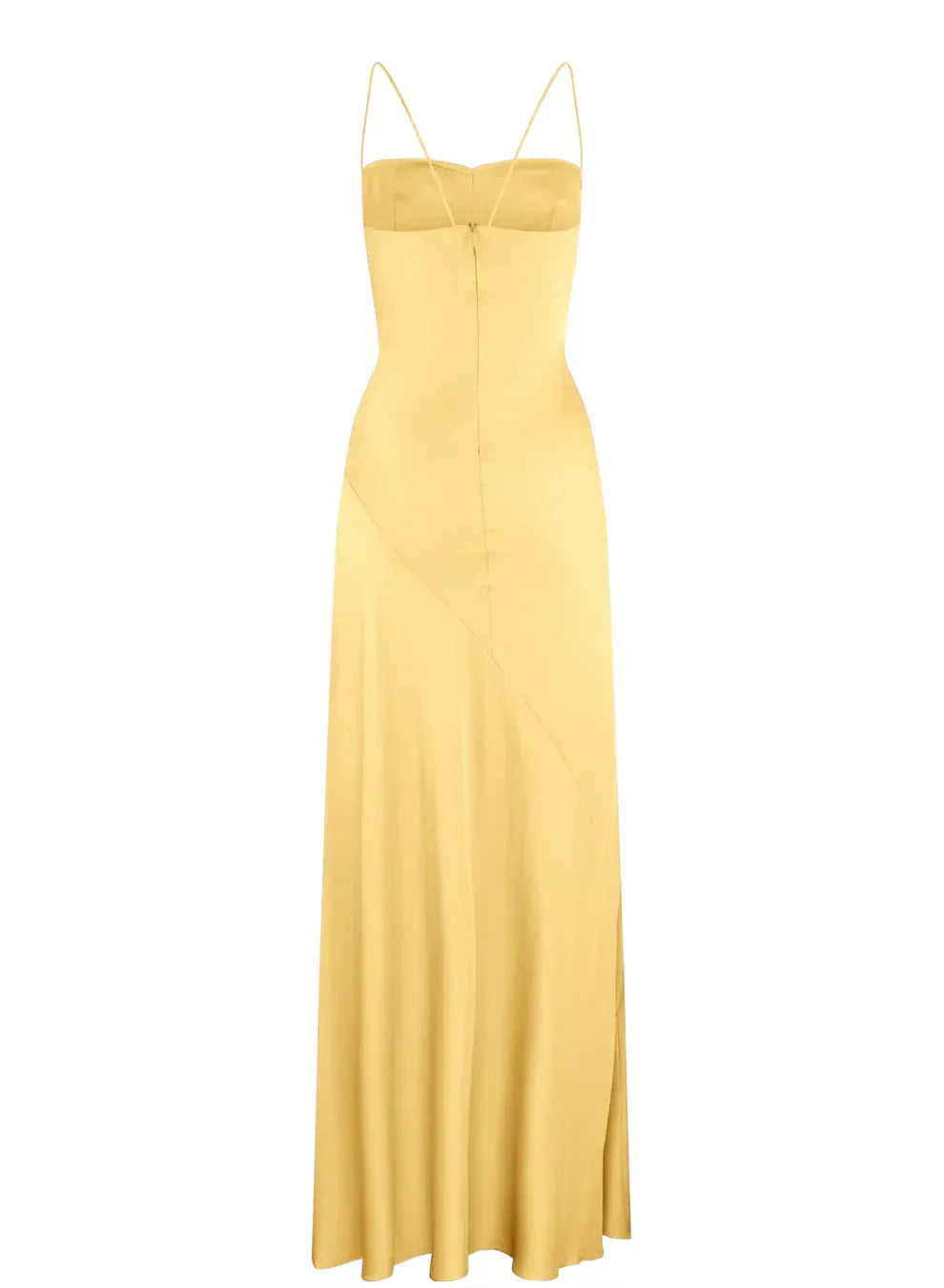 Spaghetti Strps Yellow Slit Long Prom Dress