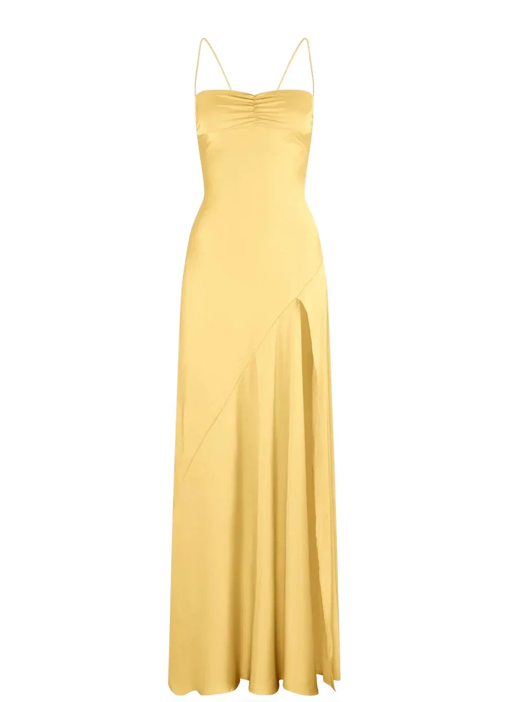 Spaghetti Strps Yellow Slit Long Prom Dress