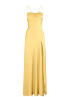 Spaghetti Strps Yellow Slit Long Prom Dress
