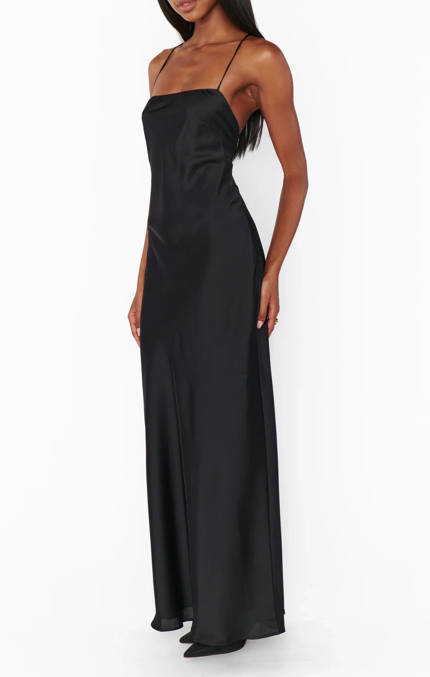 Pink Dress Spaghetti Straps Square Neck Light Maxi Dress Column Solid Color Crisscross Back Simple Prom Dress