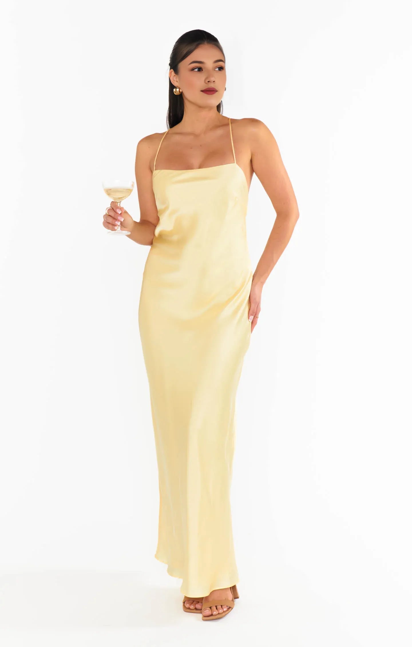 Pink Dress Spaghetti Straps Square Neck Light Maxi Dress Column Solid Color Crisscross Back Simple Prom Dress