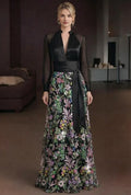 Sparkle A-Line Long Sleeve V Neck Sequins Floor-Length Mother Of The Bride Dress