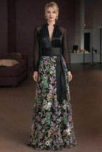 Sparkle A-Line Long Sleeve V Neck Sequins Floor-Length Mother Of The Bride Dress