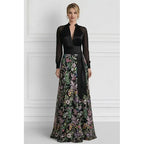 Sparkle A-Line Long Sleeve V Neck Sequins Floor-Length Mother Of The Bride Dress