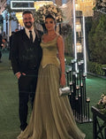 Sage Beaded A-Line Prom Dress With Square Neckline Satin Corset Bodice For Prom Queens Luxurious Sparkle Gown