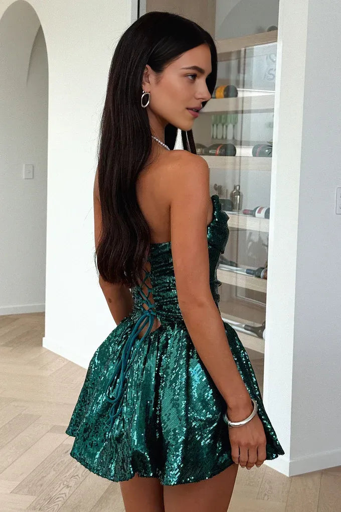 Sparkle A-Line Sweetheart Sleeveless Sequins Up Short-Mini Homecoming Dress