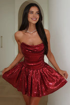 Sparkle A-Line Sweetheart Sleeveless Sequins Up Short-Mini Homecoming Dress