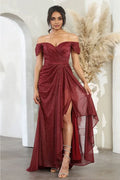 Sparkle A-line Off the Shoulder Sleeveless Backless Floor-Length Prom Dress