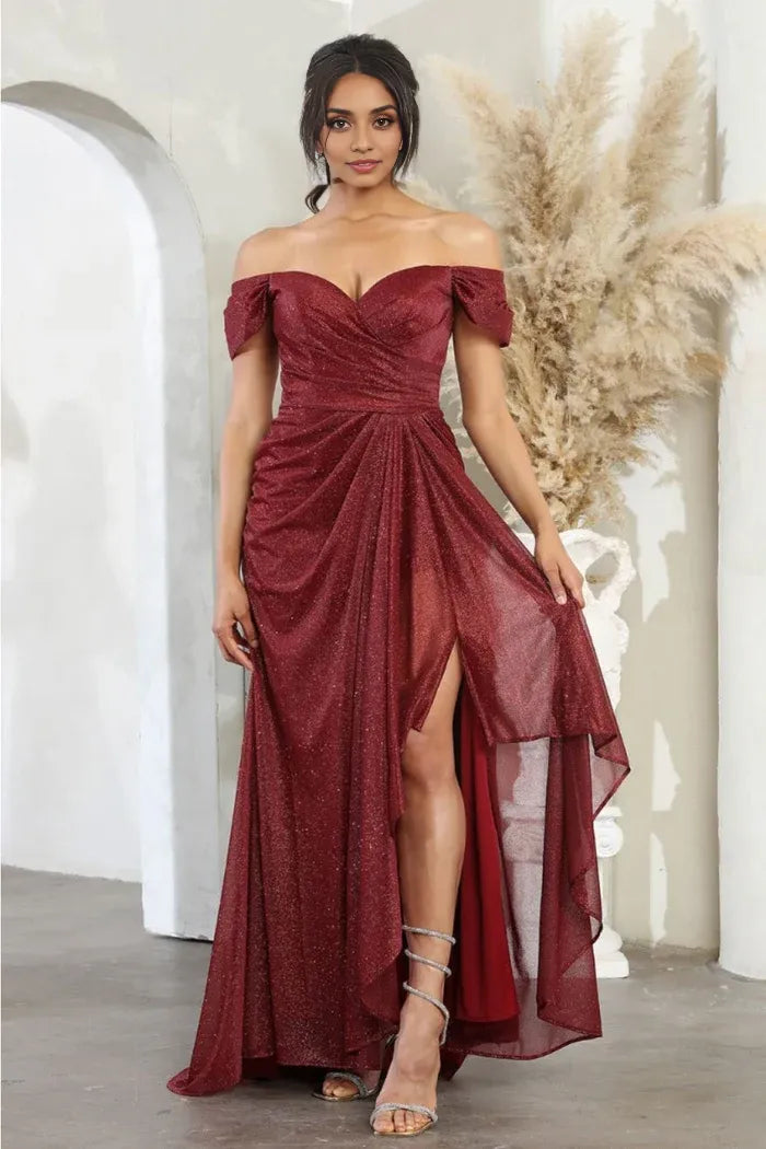 Sparkle A-line Off the Shoulder Sleeveless Backless Floor-Length Prom Dress
