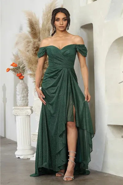 Sparkle A-line Off the Shoulder Sleeveless Backless Floor-Length Prom Dress
