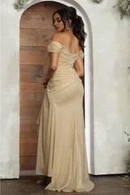 Sparkle A-line Off the Shoulder Sleeveless Backless Floor-Length Prom Dress