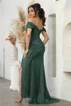 Sparkle A-line Off the Shoulder Sleeveless Backless Floor-Length Prom Dress