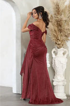 Sparkle A-line Off the Shoulder Sleeveless Backless Floor-Length Prom Dress