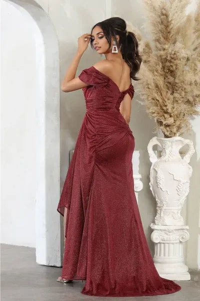 Sparkle A-line Off the Shoulder Sleeveless Backless Floor-Length Prom Dress