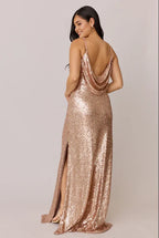 Sparkle Fitted Cowl Neck Sleeveless Floor-Length Prom Dress
