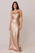 Sparkle Fitted Cowl Neck Sleeveless Floor-Length Prom Dress