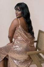 Sparkle Fitted Cowl Neck Sleeveless Floor-Length Plus Size Prom Dress